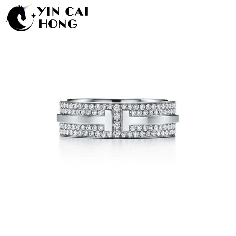YCH Charm Gift 925 Sterling Silver Shine T Logo TIFF Attractive Elegance Temperament Ring World Jewelry