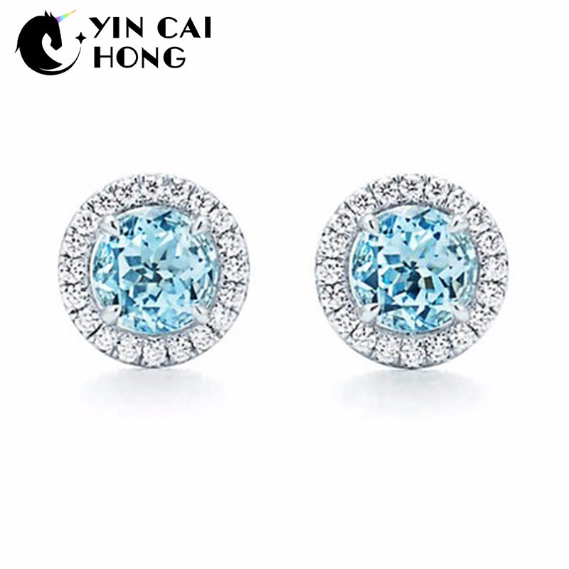 YCH Charm Gift 925 Sterling Silver Stars Shine Cyan Gemstone TIFF Attractive Elegance Temperament Earrings World Jewelry