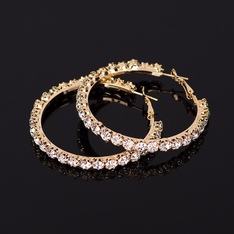 2020 New Designer Crystal Rhinestone Earrings Women Gold Sliver Hoop Earrings Fashion Jewelry Earrings For Women #E029