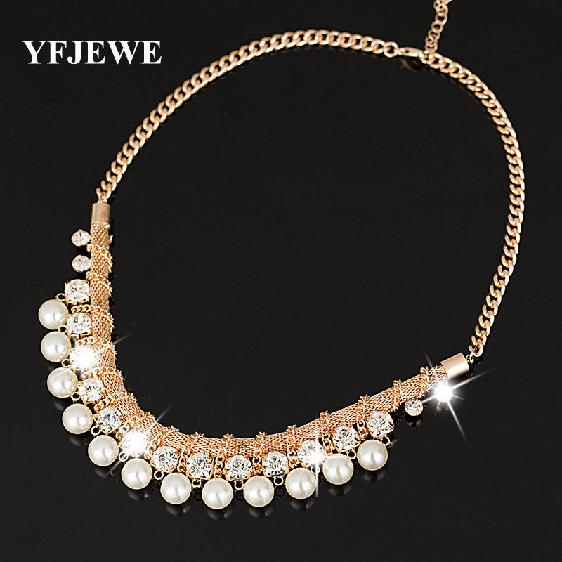 New hot Sale Lady Fashion Pearl Rhinestone Crystal Chunky Collar Statement Necklace Free shipping for women #N090