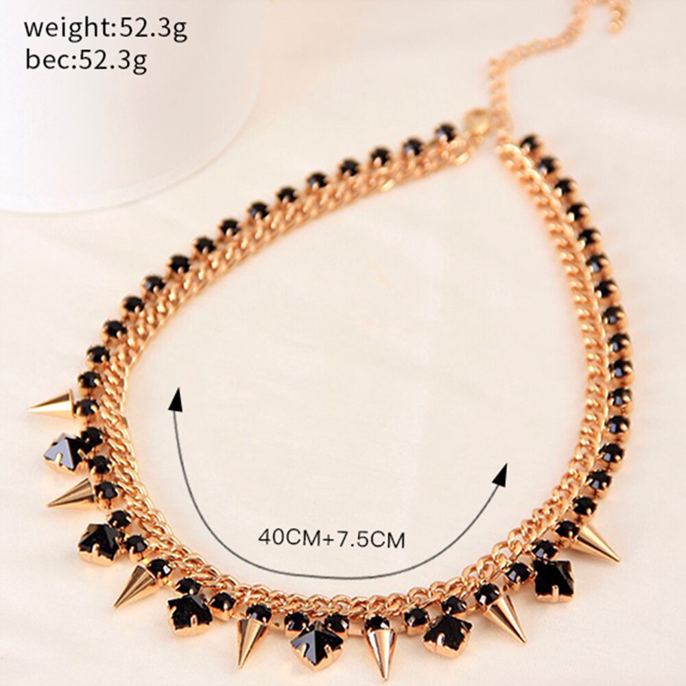 YFJEWE The Style Jewelry for women black rhinstone crystal Gold Color Necklace chain rivets Party Accessories #N029