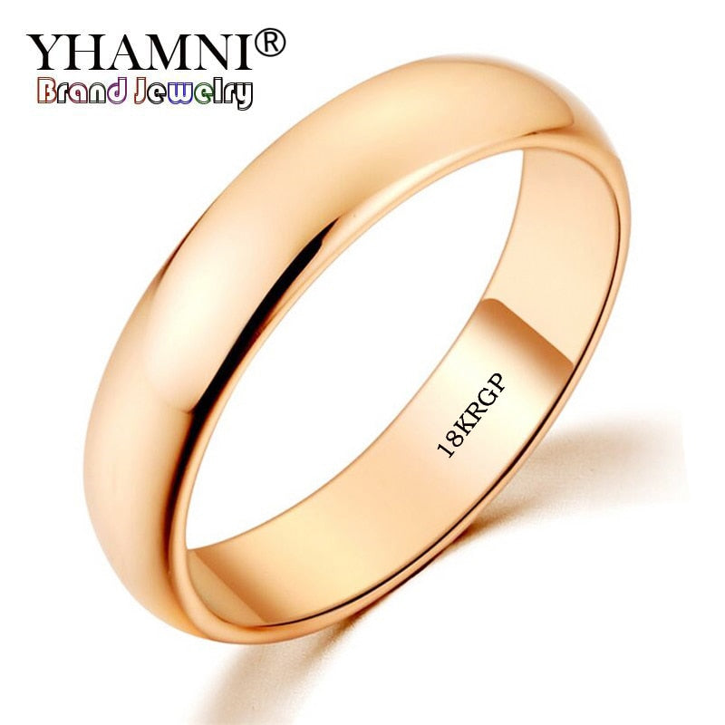 Original 18KGP Stamp Real Solid Gold Ring 5mm Wide Pure White/Rose Gold Rings Wedding Jewelry For Women and Men SJ050