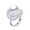 11-12mm Big Size Natural Pearl Ring For Women Fashion AAA CZ 925 Sterling Silver Jewelry white pink purple ring