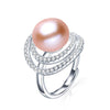 11-12mm Big Size Natural Pearl Ring For Women Fashion AAA CZ 925 Sterling Silver Jewelry white pink purple ring