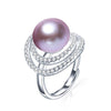11-12mm Big Size Natural Pearl Ring For Women Fashion AAA CZ 925 Sterling Silver Jewelry white pink purple ring