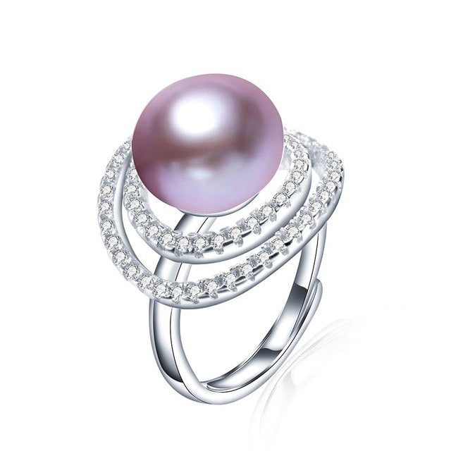 11-12mm Big Size Natural Pearl Ring For Women Fashion AAA CZ 925 Sterling Silver Jewelry white pink purple ring