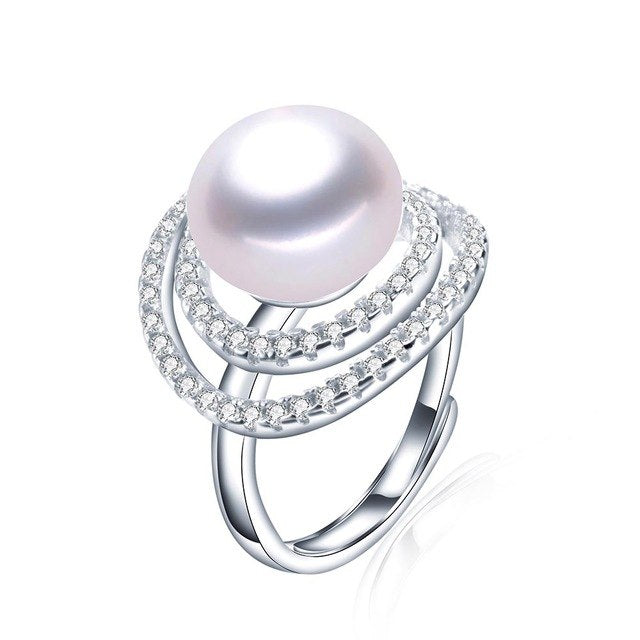 11-12mm Big Size Top Quality Solid Natural Pearl Wedding Rings For Women Elegant 925 Sterling Sliver Ring