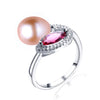 Pearl Ring Clear Red Crysta Women's Rings 925 Sterling Silver Brilliant Stackable Ring Fashion Pearl Jewelry
