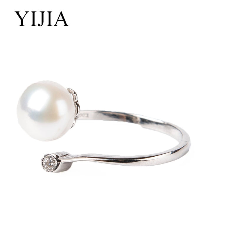 Ring Female Fashion Jewelery 925 Sterling Silver Rings For Women With Crystal Perfectly Round Pearl 8-8.5mm Wedding Rings