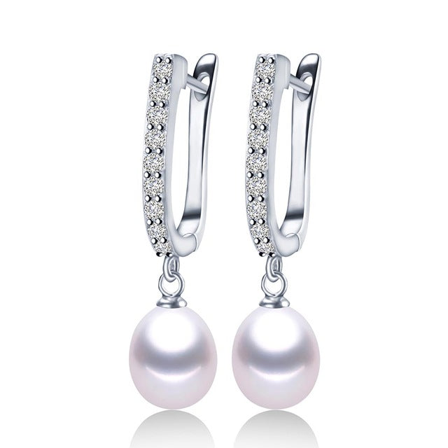 Top Sale Natural Pearl Earrings Fashion 925 Sterling Silver Jewelry Women Dangle Drop Earrings For Wedding/Party 3 Colors