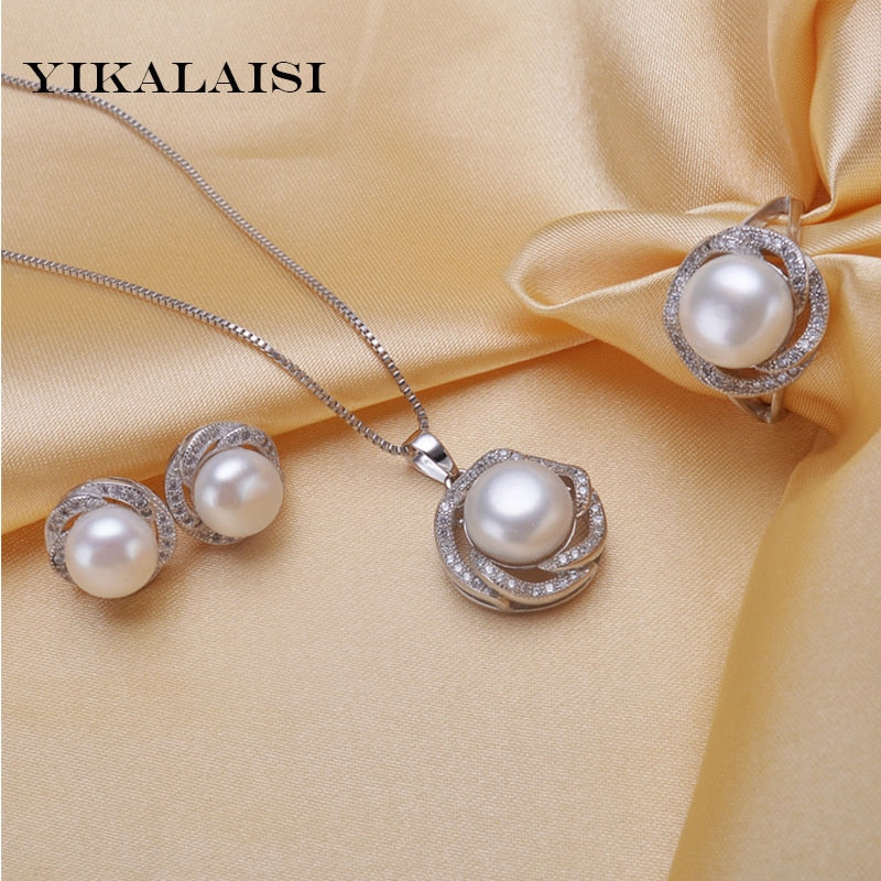 2020 natural pearl Pendant Necklace/Earrings jewelry set for women 925 sterling silver jewelry wedding