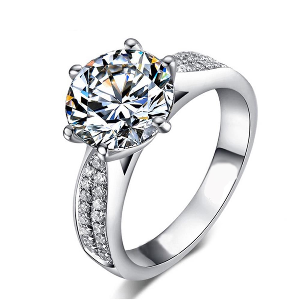 Classic Woman Wedding Ring Real Solid 925 Sterling Silver Jewelry Ring 2 Carat Cubic Zirconia CZ Engagement Ring ZR105