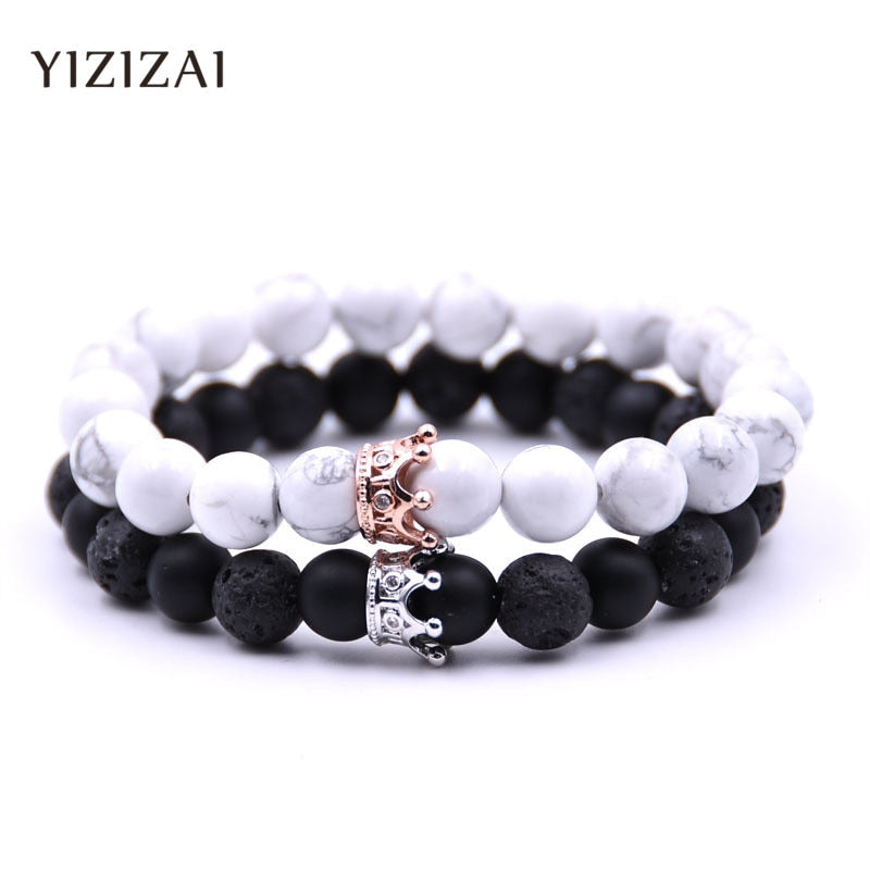 YIZIZAI Couple Bracelet Crown Bracelets For Women Charm Stone Beads Men Jewelry  Pulseira Masculina Bileklik Pulseira Feminina