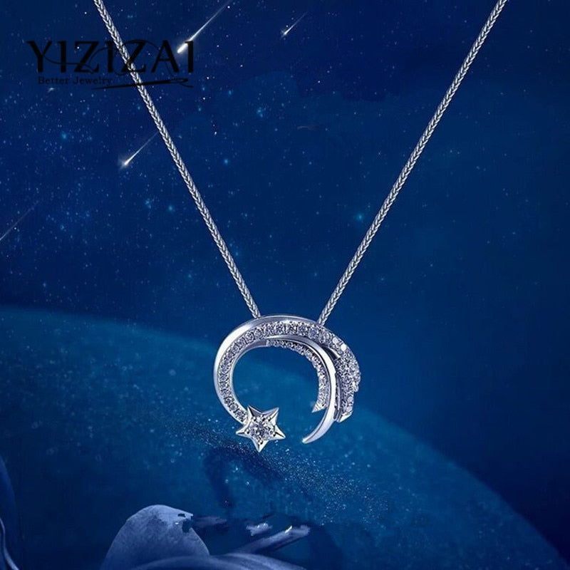 YIZIZAI SilverPlating Meteor with Cubic Zircon Pendant Necklace  Womens Necklace Girls Lucky Gift Jewelry