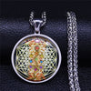 YOGA Flower of Life Seven Chakra Snake Glass Stainless Steel Silver Color Necklace Men/Women Jewelry collares mujer N5168S02