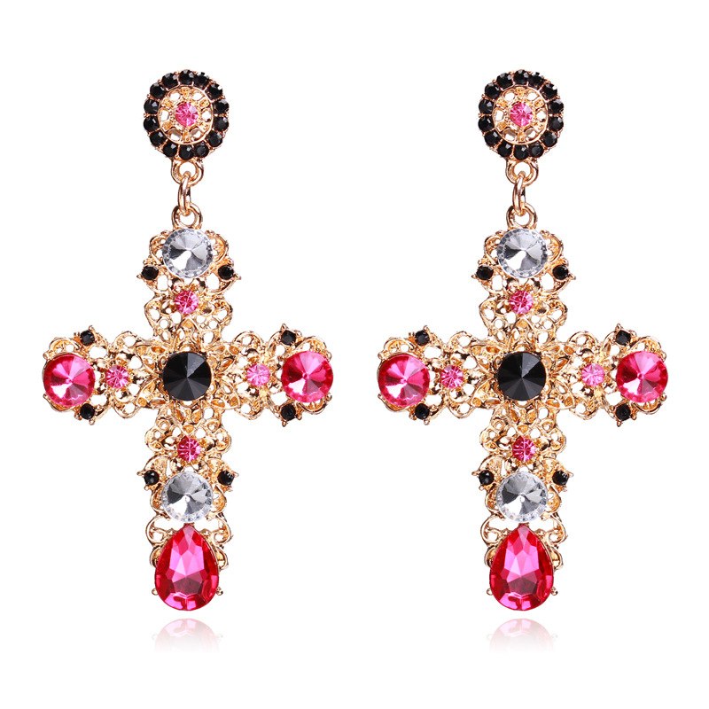 YONGMAN JEWELRY 2020 Vintage Boho Crystal Cross Drop Earrings for Women Baroque Bohemian Large Long Earrings Jewelry Brincos