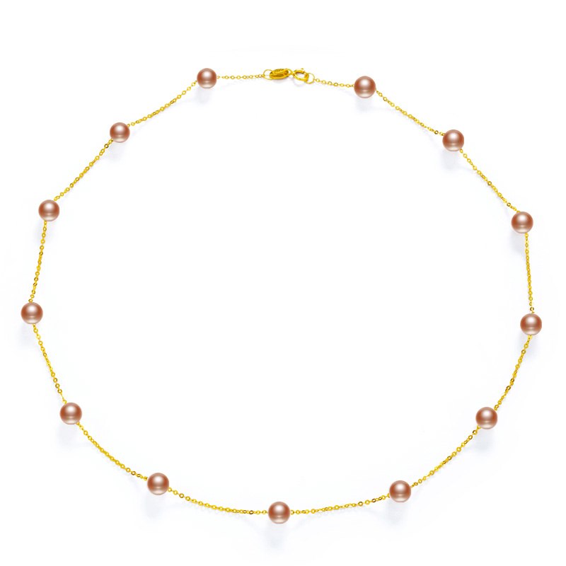 [YS] 18K Solid Gold 5-5.5mm Natural Cultured Pink Pearl Necklace For Women