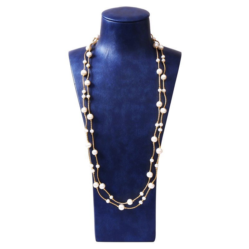 YS 5-10mm Natural Baroque Pearl Necklace Long Strand Sweater Chain Necklace Fine Jewelry