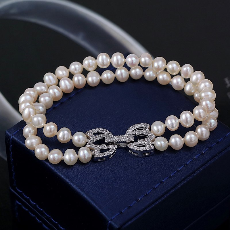 [YS] 5-6mm Genuine Natural Pearl Double Row Bracelets