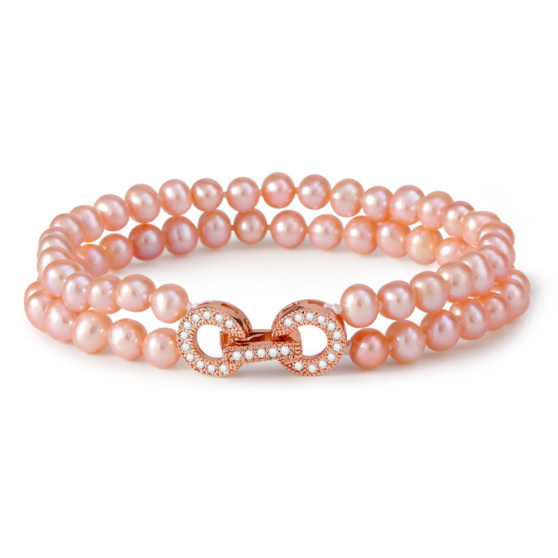 YS 5-6mm Genuine Pink Pearl Double Row Bracelets Fine Jewelry for Women