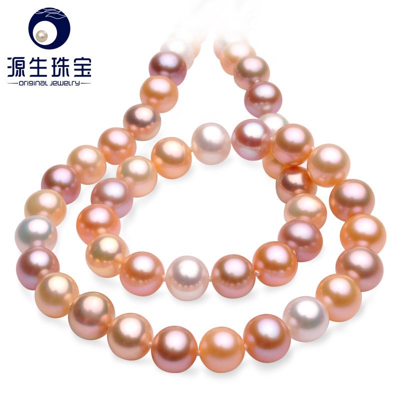 YS 8-9mm Mix Color Round Pearl Chain Necklace Female Fine Jewelry