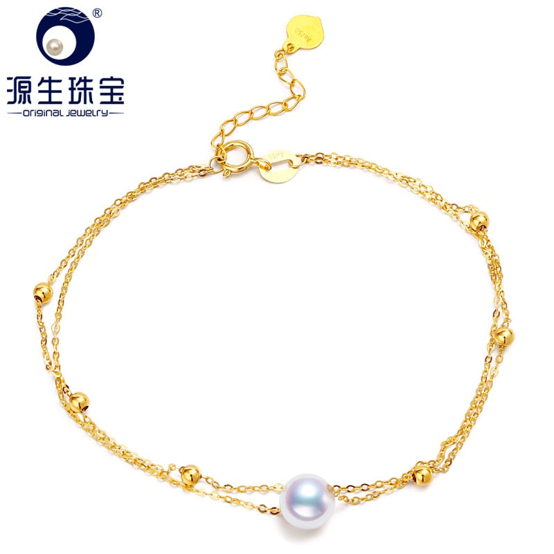 YS Au750 18K Solid Gold Natural Cultured 6-7mm Pearl Bracelet Fine Jewelry For Lady Wedding