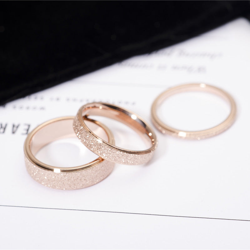 Rose Gold Color Frosted Finger Ring for Woman Man Wedding Jewelry 316L Stainless Steel Top Quality Never Fade Size 3-10