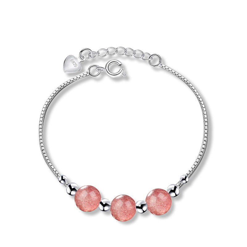 YWM 925 Silver Strawberry Crystal Bracelet Natural Crystal Moonstone Handmade Wild Silver Jewelry New Bracelet for Women
