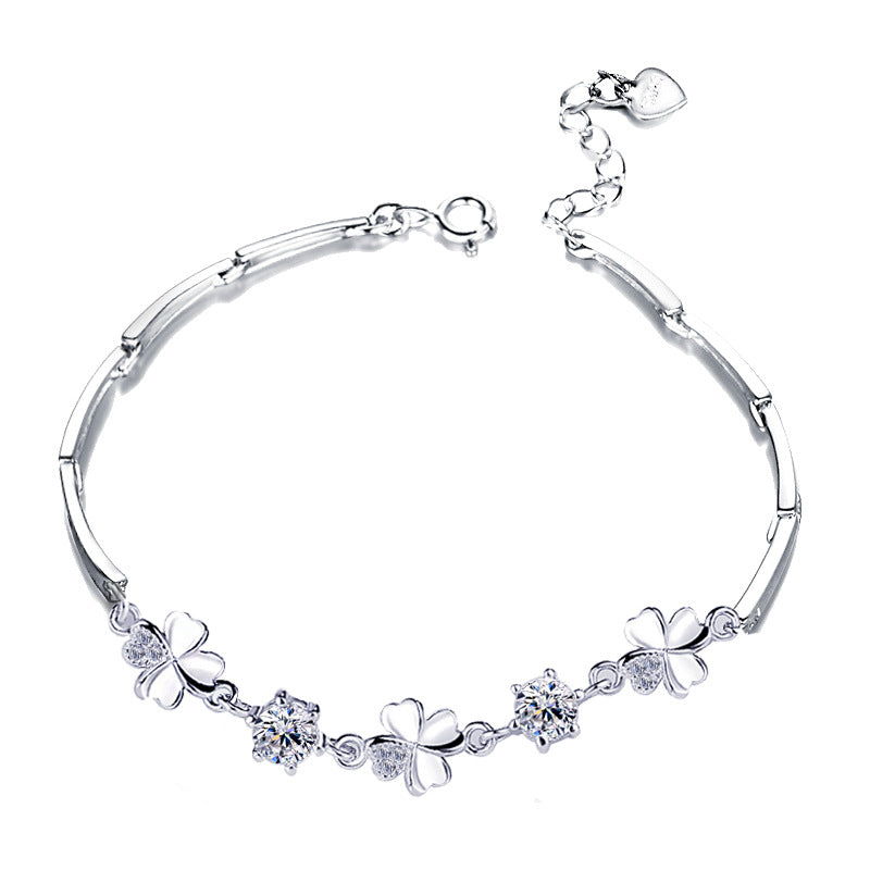 YWM 925 Sterling Silver Clover with Diamonds Korean Fashion Jewelry Classic Couple Bracelet Jewelry for Women Girls New