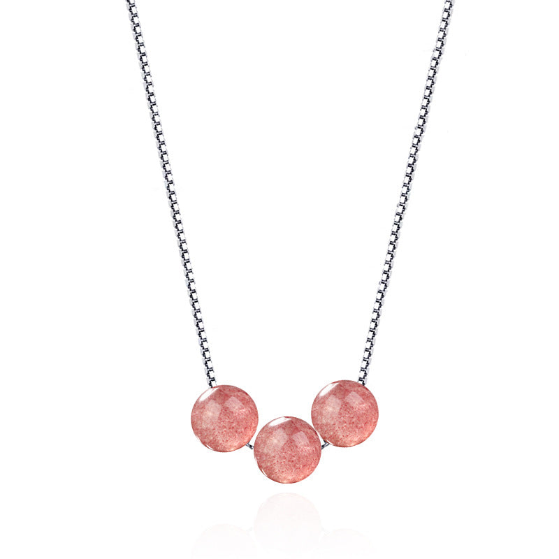 YWM 925 Sterling Silver Natural Strawberry Crystal Moonstone Necklace Necklace Cuff Chain Women's Fashion Accessories for Women