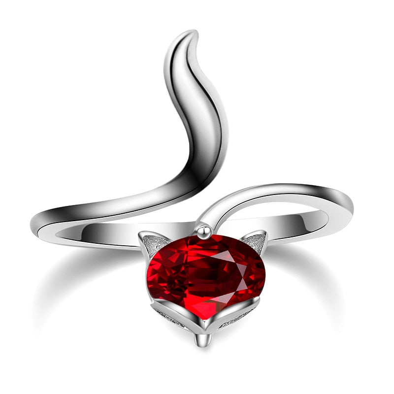 YWM 925 Sterling Silver Spirit Fox Fashion Opening Ring Natural Topaz Amethyst Garnet Jewelry for Women Suit Any Size 925s