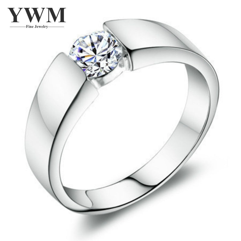 YWM 925 Sterling Silver Wedding Ring Male Ring Korean Version Jewelry Crystal Couple Silver Ring for Men