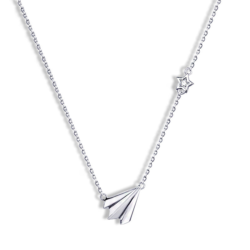 YWM S925 Silver Aircraft Necklace Korean Version Simple Clavicle Chain New Necklace with Pendant for Women Girls