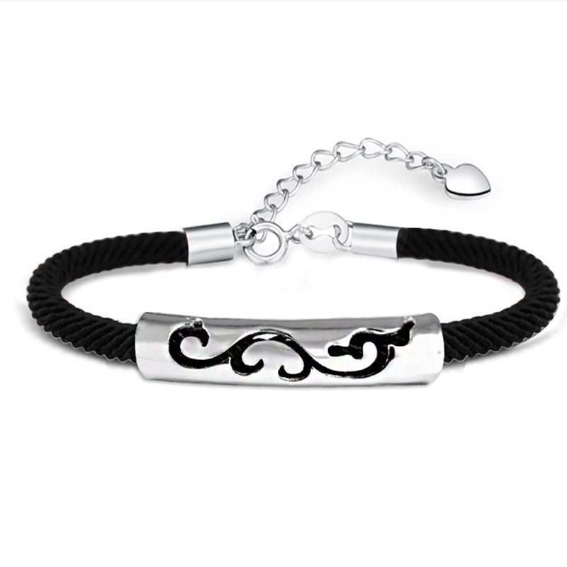 YWM Strand Bracelets 925 Sterling Silver Hollow Tube Dragon and Phoenix Red String Bracelet Chinese Style Jewelry for Women Men