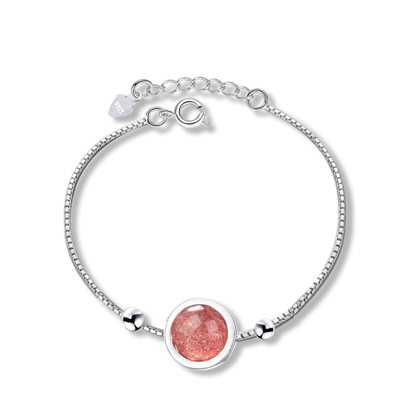 YWM Strawberry Crystal Box Chain Bracelet 925 Sterling Silver Natural Crystal Moonstone Silver Jewelry for Women Girls