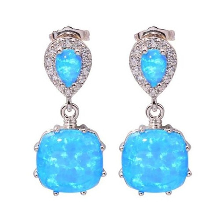 Artificial Fire Opal Cubic Zirconia Silver Color Earrings Fashion for Women Jewelry Wedding Statement Drop Earring Y30