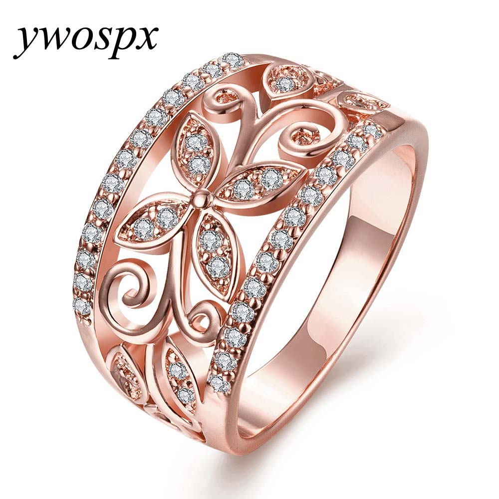Rose Gold Flower Cubic Zirconia Rings For Women Size 6,7,8,9 Female Gold Silver Color Wedding Zircon Ring Jewelry Anel