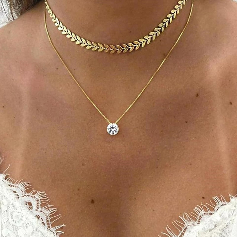 YWZIXLN 2021 Elegant Jewelry Vintage Fish Bones Chain Crystal Pendant Necklace Golden Color Unquie Women Necklace N0195