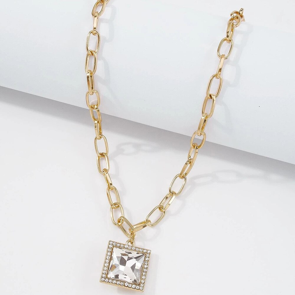 YWZIXLN 2021 Trend Elegant Jewelry Geometry Crystal Pendant Necklace Golden Color Unquie Women Necklace  N0213