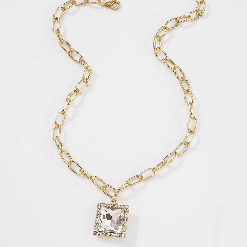 YWZIXLN 2021 Trend Elegant Jewelry Geometry Crystal Pendant Necklace Golden Color Unquie Women Necklace  N0213