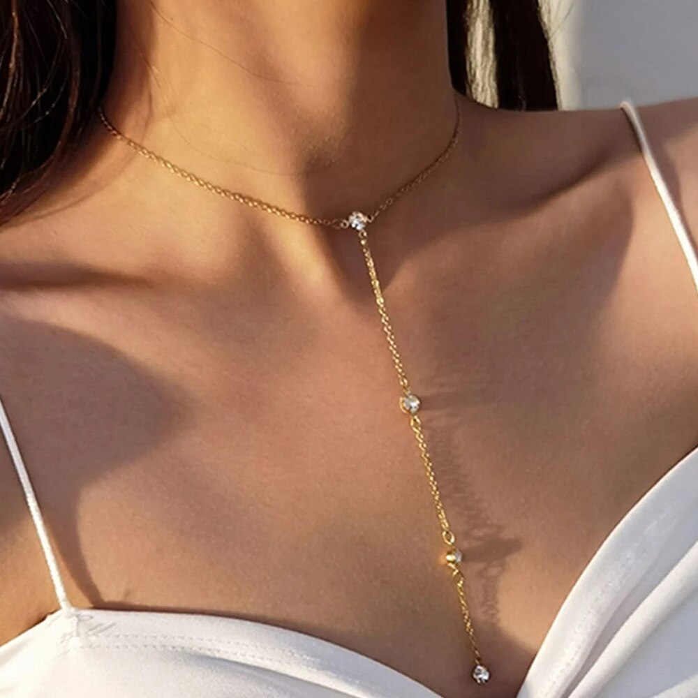 YWZIXLN 2021 Trend Elegant Jewelry Geometry Crystal Pendant Necklace Golden Color Unquie Women Necklace  N0213