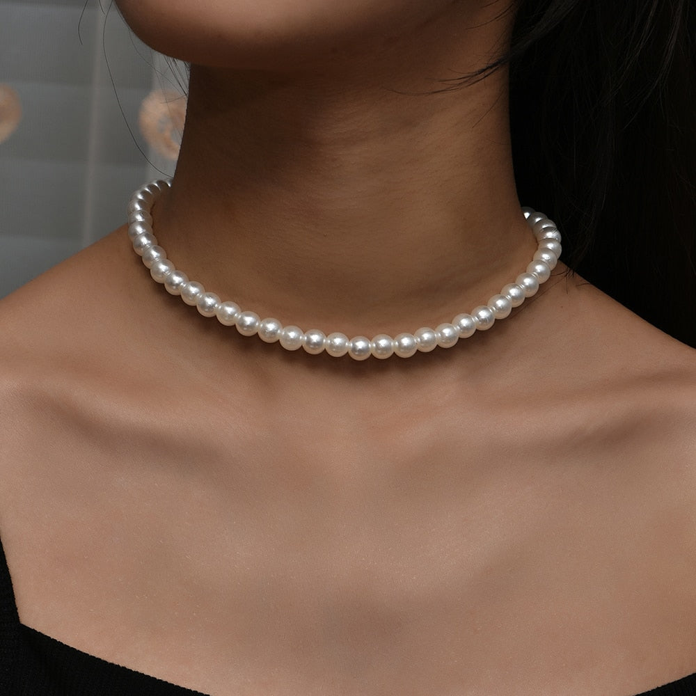YWZIXLN 2021 Trend Elegant Jewelry Wedding Big Pearl Necklace For Women  White Imitation Pearl Choker Necklace N0179