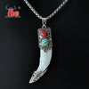 YX001 Men's Bone Pendant Necklace Stainless Steel Necklace Tibetan Amulet Fangs Real Natural Tooth Vintage Wolf Tooth Charm