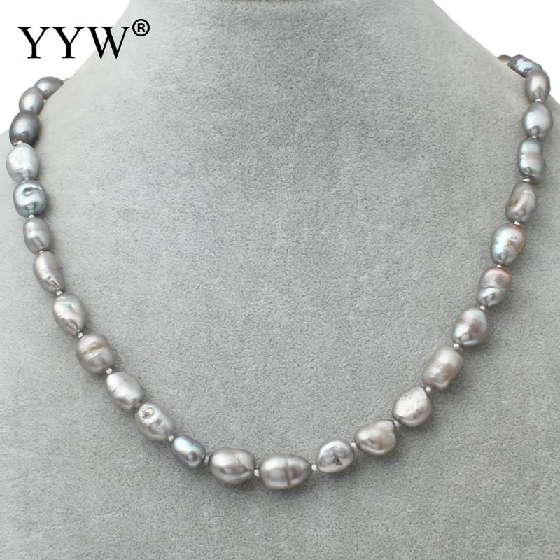 Fashion Jewelry 100% Natural Freshwater Pearl Necklace Crystal Thread grey 8-9mm Pearl Long Necklace For Women Wedding Gift