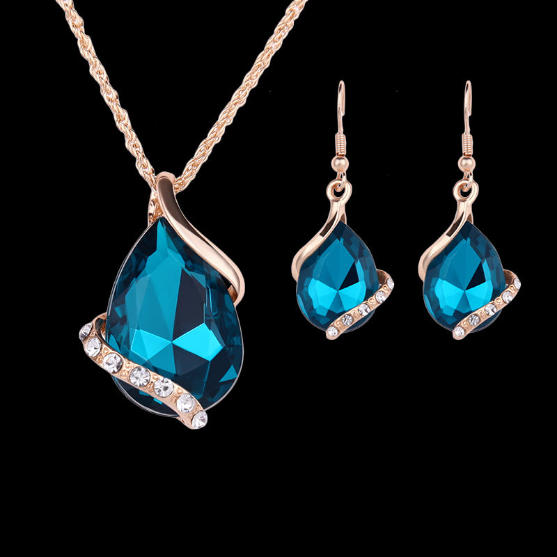 Fashion Wedding Bridal Women Jewelry Teardrop Necklace Gold-color Costume Accessories Crystal Dangle Pendant Necklaces