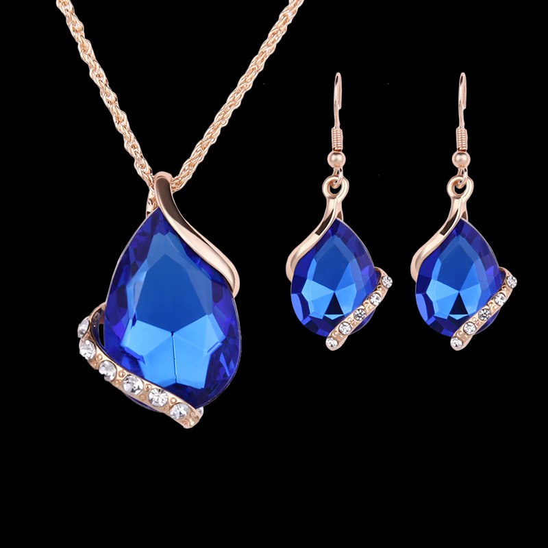Fashion Wedding Bridal Women Jewelry Teardrop Necklace Gold-color Costume Accessories Crystal Dangle Pendant Necklaces