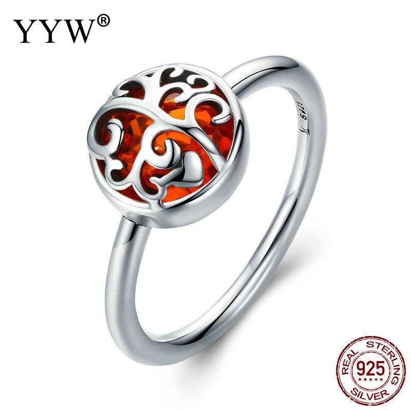 Real 925 Sterling Silver Tree of Life Finger Ring Crystal Leaf Rings For Women Sterling Silver Fine Jewelry Gift S925