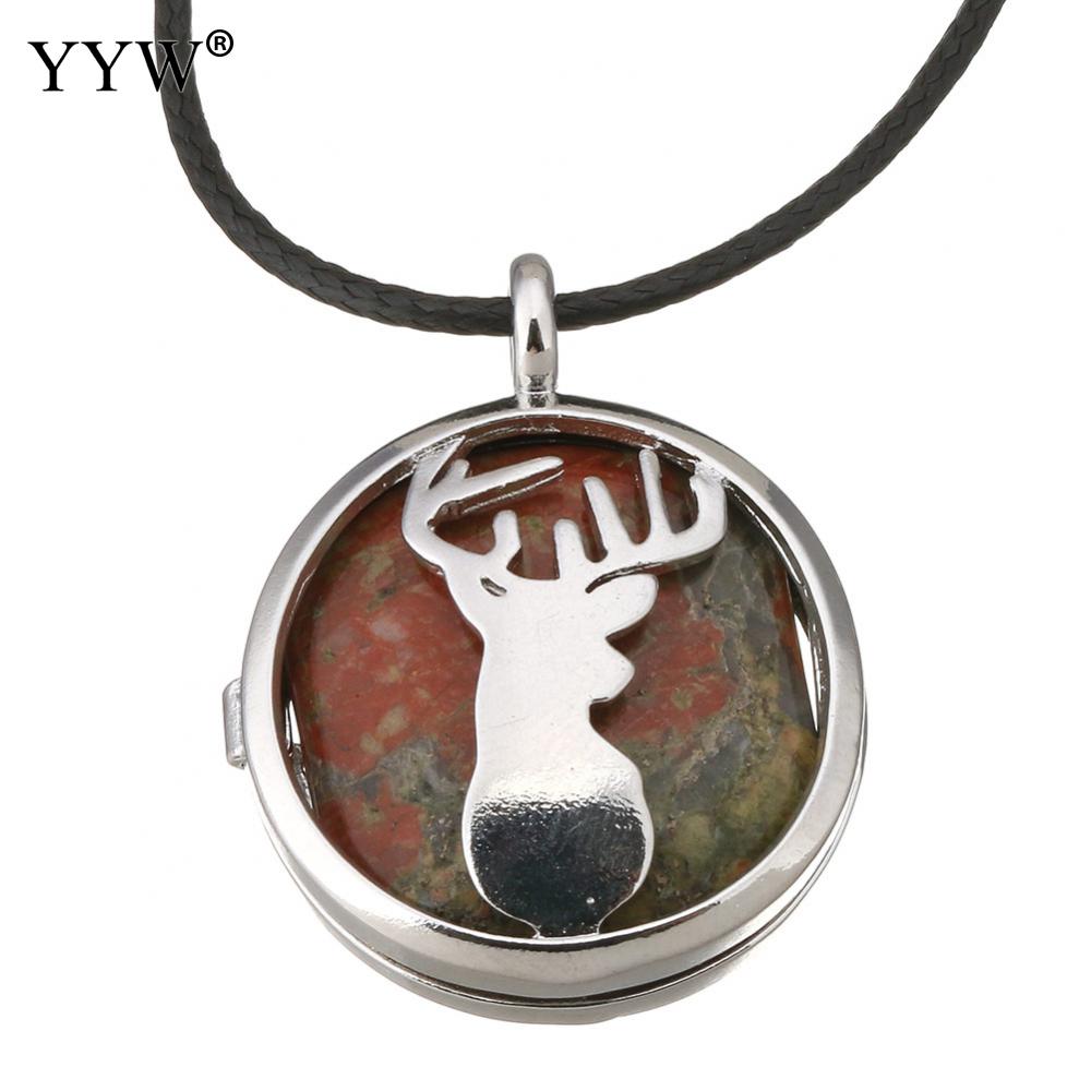 Unisex Cord Rope Choker Pendant Necklace Deer Leaf Hollow Locket Rose Opal Turquoises Malachite Quartz Christmas Necklaces