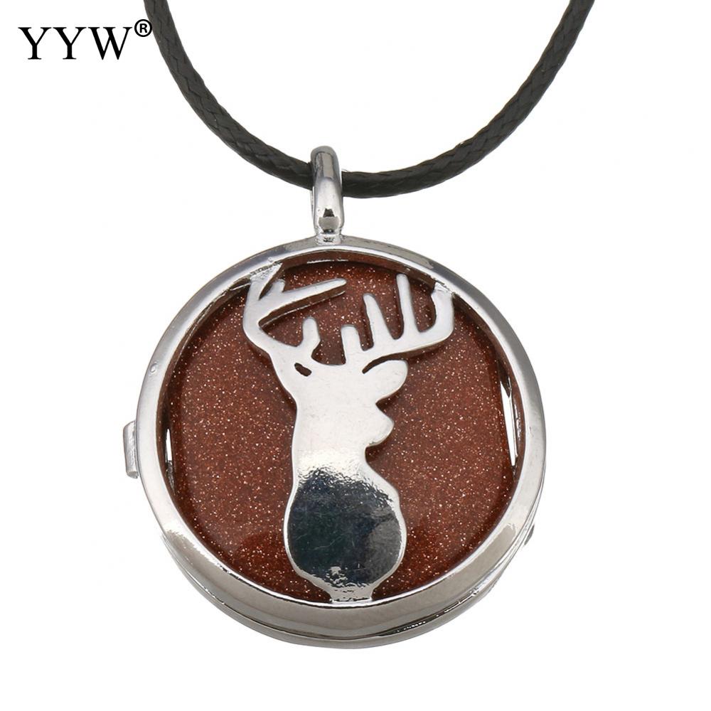 Unisex Cord Rope Choker Pendant Necklace Deer Leaf Hollow Locket Rose Opal Turquoises Malachite Quartz Christmas Necklaces