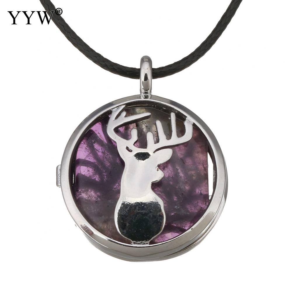 Unisex Cord Rope Choker Pendant Necklace Deer Leaf Hollow Locket Rose Opal Turquoises Malachite Quartz Christmas Necklaces